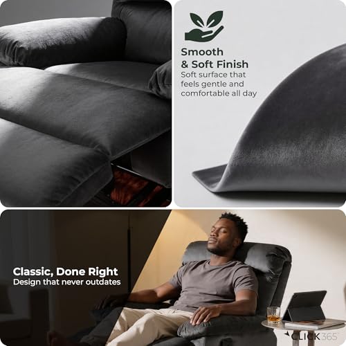 Click365 Davis Graphite Gray Recliner Chair, Upholstered Push-Back Recliner with Padded Arms, Living Room Lounge Chair for TV, Reading or Gaming