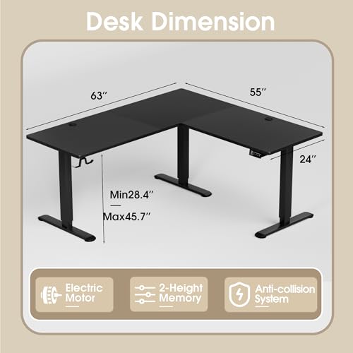 L Shaped Standing Desk Adjustable Height, Electric Corner Standing Desk, Sit Stand Computer Table with Memory Controller for Home (Black, 55 Inch) Homall