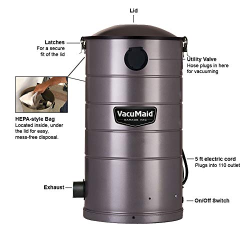 VacuMaid GV50 Wall Mounted Garage and Car Vacuum with 50 ft Hose and Tools VacuMaid