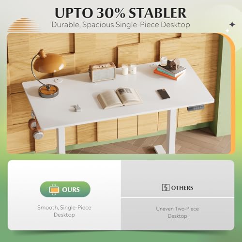 DEVAISE 48 x 24 Inch Standing Desk, Whole-Piece Electric Standing Desk with Adjustable Height, 3-Preset Memory Sit Stand up Desk, One Piece Desktop Computer Desk for Home, Office (White) DEVAISE