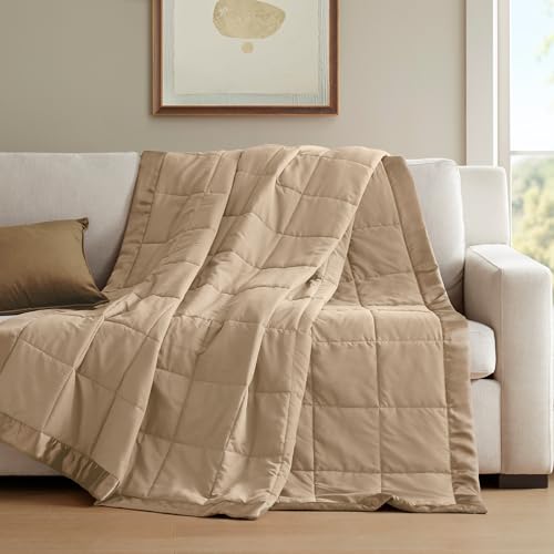 Madison Park Windom Down Alternative Blanket, Premium 3M Scotchgard Moisture Wicking Treatment, Lightweight and Soft Bed Cover For All Season, Satin Trim, Brown Twin Madison Park