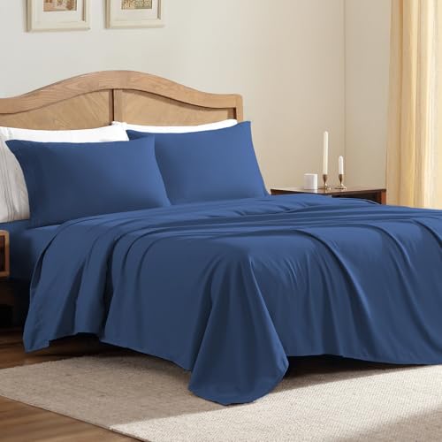 ClevaHome Sheet Set Twin Size, 3-Piece Bedding, Lightweight & Super Soft Easy Care Microfiber– Shrinkage & Fade Resistant Bedding Set with 14'' Deep Pockets (Navy Blue) Cleva