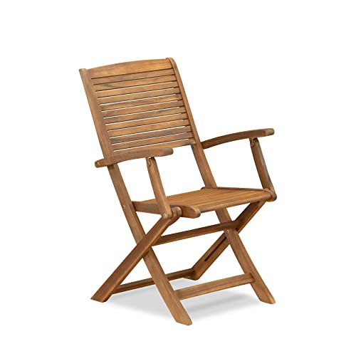 East West Furniture Diboll 5 Piece Outdoor Patio Dining Sets Consist of an Oval Acacia Wood Table and 4 Folding Arm Chairs, 36x60 Inch, Natural Oil East West Furniture