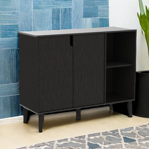 Panana Accent Sideboard Buffet Serving Cabinet with 2 Doors and Shelves Storage Cabinet White Coffee Bar Cabinet for Kitchen Dinning Room Living Room (41.81 inch, Black) Panana