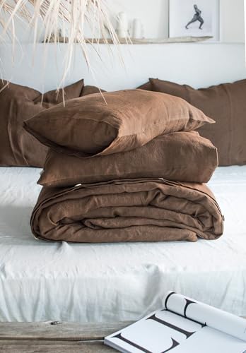 Linen Bedding Set in Walnut. Duvet Cover and 2 Pillowcases Set. King, Queen, Twin, Full, Double, Single Size. Dark Brown Linen Bedding Set (King 90x104) Generic