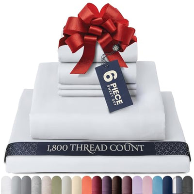 BELADOR Silky Soft King White Sheet Set -Luxury 6 Piece Bed Sheets for King Size Bed, Secure-Fit Deep Pocket Sheets with Elastic, Breathable Hotel Sheets & Pillowcase Set, Wrinkle Free Oeko-Tex Sheet
