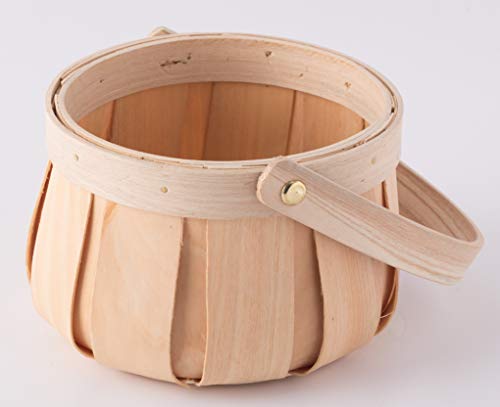 Vintiquewise Small Round Natural Woodchip Wooden Decorative Storage Basket with Handle Vintiquewise