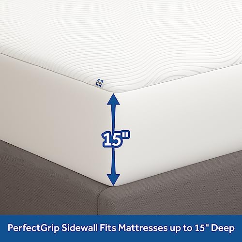 Sealy Complete Protection Waterproof Stain Protection Soft Comfort Top PerfectGrip Stretch Sidewalls Machine Washable Fitted Mattress Protector, King Size, White Sealy