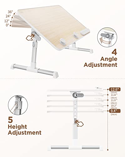SAIJI Laptop Bed Tray Table, Adjustable Home Office Standing Desk Portable Lightweight Foldable Lap Desk for Sofa Couch Floor Working Studying Reading Writing Eating,Fit Up to 17" Laptop(Large,Teak) SAIJI