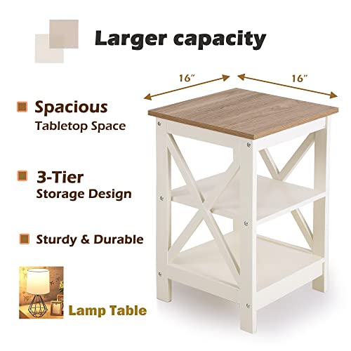 PHI VILLA End Table Living Room Set of 2 - Farmhouse Bed Side Table Nightstands for Bedroom, Ivory White Small Side Table PHI VILLA