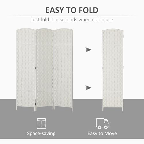HOMCOM Room Divider, 3 Panel Folding Privacy Screen, 6FT Tall Portable Wicker Weave Partition Wall Divider for Bedroom, Home Office, White HOMCOM