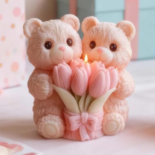 Large Flower Bear Cylinder Molds Silicone Wave Spiral Candle Mold - Silicone Resin Casting Molds for Candle & Resin & Soap Craft Supplies