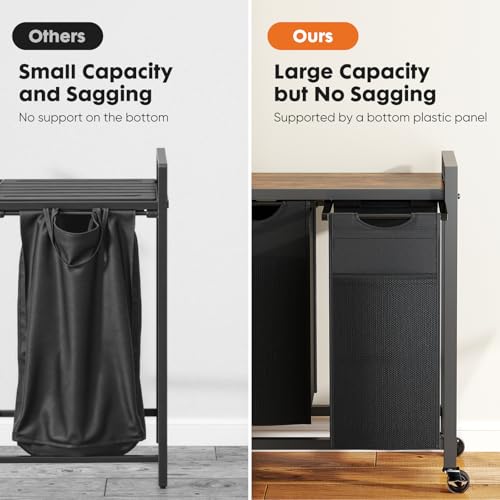 Sweetcrispy Laundry Hamper with 2 Pull-Out Removable Sorter Bags 2 × 13.1Gal (99L) Capacity, Movable Wheels, Freestanding Clothes Basket Organizer in Bathroom, Rustic Brown and Black Sweetcrispy