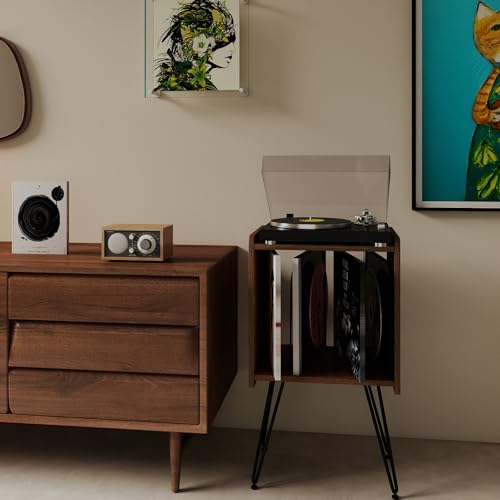 Colitchi Record Player Stand with Vinyl Storage – Compact 12×15in Turntable Tabletop, 27in Tall Mid Century Modern Record Player Cabinet for Small Spaces Colitchi