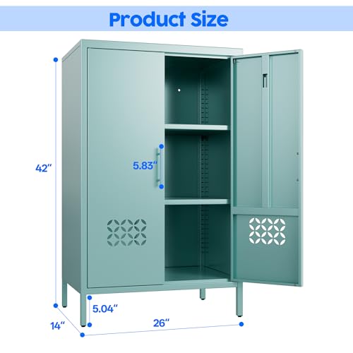 GangMei Metal Storage Cabinet with Adjustable Shelves,Metal Buffet Sideboard with 2 Doors for Kitchen,Home,Office, 42" H x 26" W x 14" D,Assembly Required,Blue GangMei