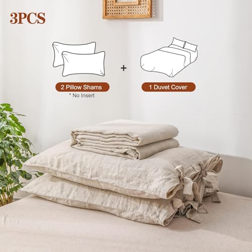 Simple&Opulence 100% Linen Duvet Cover Set, 3 Pieces Belgian Flax Breathable Bedding, Queen Size 88''x92'' (1 Comforter Cover+2 Pillowshams) with Tie Closure Style,Linen Simple&Opulence