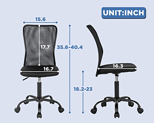 FDW Home Office Chair Mid Back Mesh Desk Chair Armless Computer Ergonomic Task Rolling Swivel Chair Back Support Adjustable Modern with Lumbar Support,Black FDW