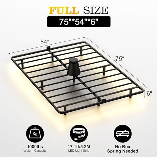 Samhapyrom Full Floating Bed Frame with LED Lights, Heavy Duty Metal Platform Bed with Anti-Slip Mattress Holder, Easy Assembly, No Box Spring Needed, Noise Free for Bedroom Samhapyrom