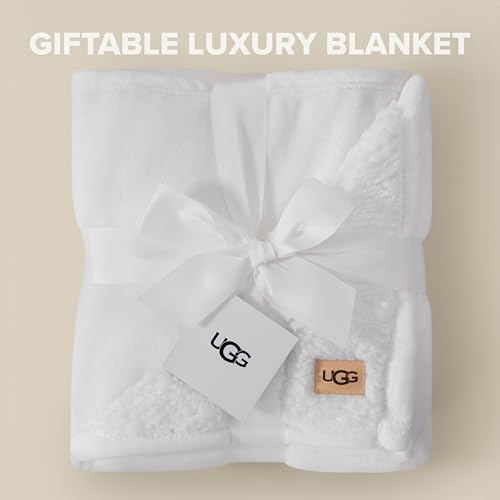 UGG Nita Twin Blanket, Luxury Soft Twin XL Warm Blanket for Bed or Extra Large Throw for Couch, Cozy Dorm Bedding, Bedroom Decor, 66-inch x 90-inch, White Snow UGG