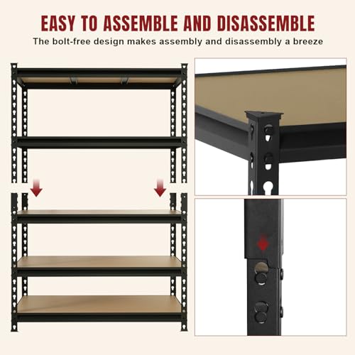 BIG RED 5 Tier Heavy Duty Garage Storage Shelving: Adjustable Metal Utility Shelving Rack for Garage, Basement, Pantry, Closet - 3,000lb Capacity (72"x48"x24") Black BIG RED