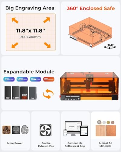 Laser Engraving Machine, Woxcker L2 MAX 5.5W Enclosure Laser Engraver, 300x300mm Bed Size 0.01mm High Precision Laser Engraving and Cutting for Wood Leather Glass Acrylic (Class 1 Laser 5500mW) Woxcker