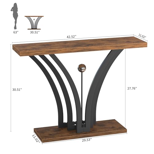 MJOMKN 42.5 Inch Entryway Table, Industrial Console Tables Behind The Couch Sofa, Narrow Wood Accent Table for Entrance, Hallway, Living Room, Foyer, V-Shaped Metal Frame, Rustic Brown MJOMKN