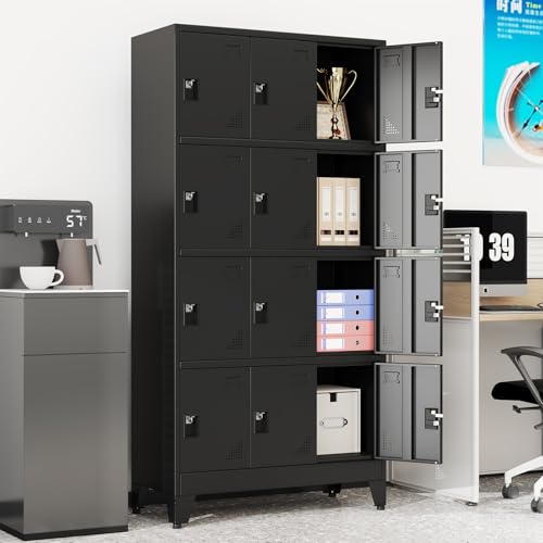 erosoei Metal Lockers for Employees, 12 Doors Metal Storage Locker with Card Slot and Ventilation Holes, Steel Employee lockers for Home Office School Gym Garage, Requires Installation erosoei