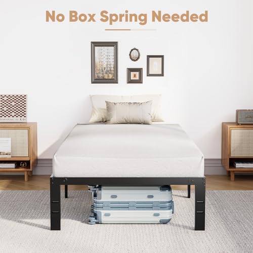 DUMOS Twin Size Bed Frame - Metal Platform Bed Frame Mattress Foundation with Steel Slat Support, No Box Spring Needed, Storage Space Under Base, Easy Assembly, Black DUMOS