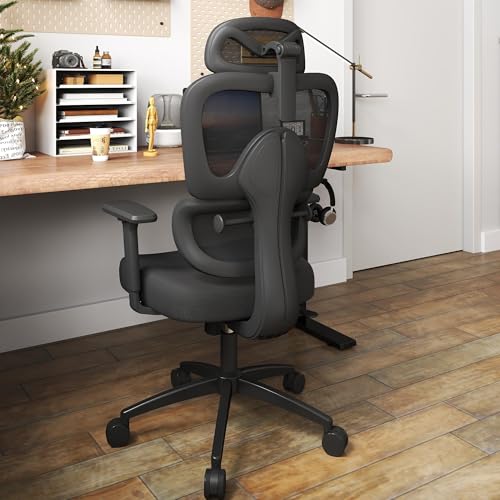Ergonomic Office Chair with Adjustable Lumbar Support, 3D Arms and Headrest, High Back Wide Desk Computer Chair with Wheels, for Home & Office, Black ZZH