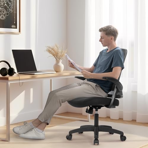 NEO Chair Office Desk Chair Computer High Back Mesh Gaming Seat with Ergonomic Adjustable Comfy Flip-up Armrests Lumbar Support Height for Home (Black) NEO CHAIR