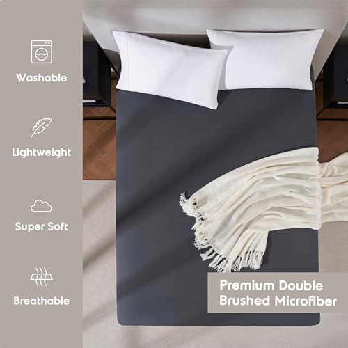 Nestl Dark Grey Extra Deep Pocket King Fitted Sheet Only, Hotel Luxury King Size Fitted Sheets Easily Fits 18 to 24 Inch Mattress, Super Soft, Wrinkle-Free, and Breathable Sheets with Corner Straps Nestl