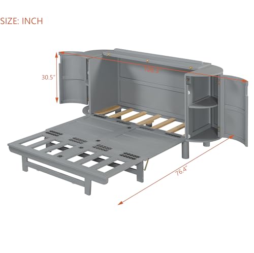 Harper & Bright Designs Full Murphy Bed with Hidden Storage & Modern Woven Design, Gray