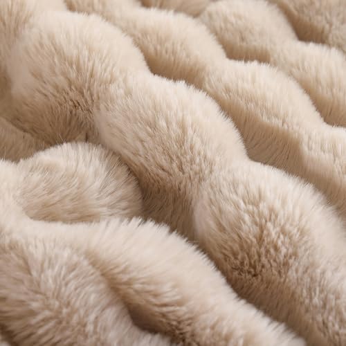 YIKUSH Linen Comforter Set Full - Luxurious Faux Fur Comforter for Winter, Fluffy Comforter Queen Set with 2 Pillowcases, Soft Warm Linen Bedding Set YIKUSH