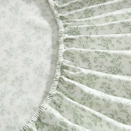 Laura Ashley – Twin Sheet Set, Ultra-Soft Bed Sheets with a Naturally Silky Smooth Cotton Sateen, Deep Pockets, Floral Bedding with Matching Fitted Sheet & Pillowcase (Floral Toile Green) Laura Ashley
