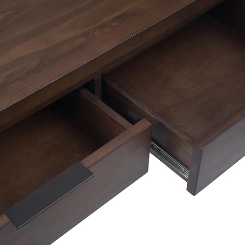 SIMPLIHOME Hollander Console Table - 60 Inch Wide Solid Wood Sofa Table in Warm Walnut Brown, Contemporary Storage Table for Entryway or Living Room with 3 Drawers and Sleek Metal Hardware SIMPLIHOME