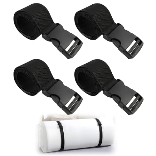 4 Pack Mattress Topper Straps, 60 x 2 Inches Black Adjustable Straps with Locking Buckles Keep Toppers Secure for Mattress Moving or Storage Ideal for Memory Foam Toppers Dorms Apartments and RVs RJLCTH