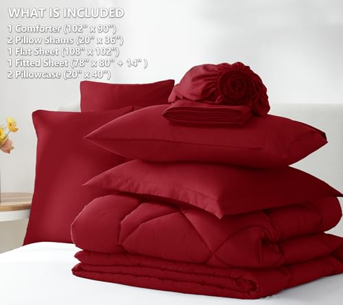 CozyLux King Size Comforter Set Dark Red - 7 Pieces Bed in a Bag King, Luxury Soft Bed Set for All Seasons, Bedding Set with Down Alternative Comforter, Sheets, Pillowcases & Shams