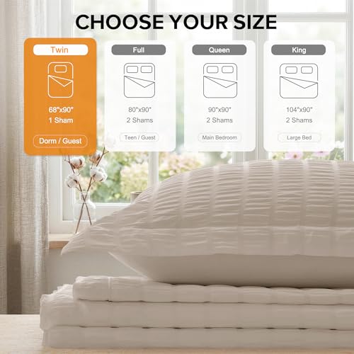 Cozyide Linen Twin Duvet Cover, 2 Pieces Bedding Duvet Covers, Soft Breathable Seersucker Duvet Cover Set with Zipper Closure and Corner Ties (1 Duvet Cover 68"x90" + 1 Pillow Sham 20"x26") Cozyide