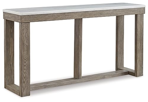Signature Design by Ashley Loyaska Casual Sofa Table with Marble Top, Brown & White Signature Design by Ashley