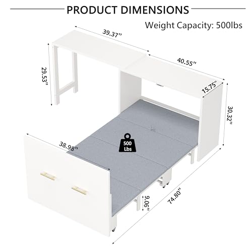 Bellemave Twin Size Murphy Bed, Cabinet Bed with Desk, Farmhouse Murphy Cabinet with Desk, Noisy Free, for Guest Bedroom, Living Room, Office, White Bellemave