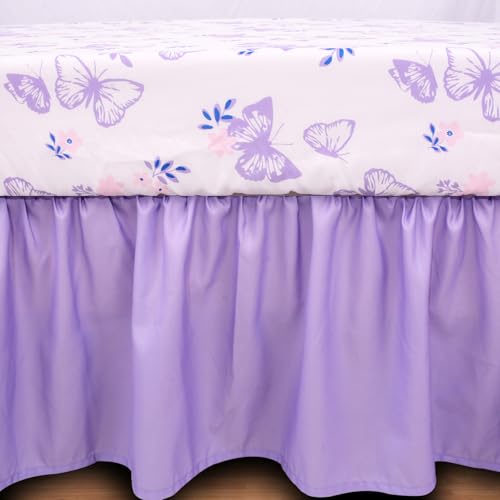 Cloele Crib Bedding Set for Girls, 3 Pieces Floral Butterfly Baby Bedding Set -Includes Comforter Fitted Sheet Crib Skirt,Standard Size Nursery Baby Crib Set for Girls,Purple Cloele