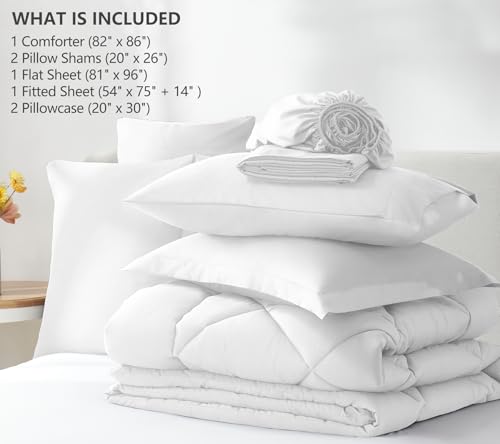 CozyLux Full Size Comforter Sets White - 7 Pieces Bed in a Bag Full, Luxury Soft Bed Set for All Seasons, Bedding Set with Down Alternative Comforter, Sheets, Pillowcases & Shams CozyLux