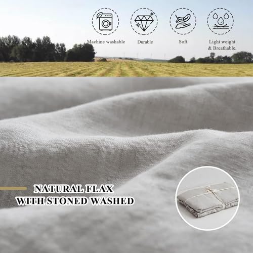Simple&Opulence 100% Linen Duvet Cover Set, Natural French Flax Light Grey Ruffle Duvet Cover Twin Size, Breathable Comfy Linen Bedding Comforter Cover with 1 Pillowcase (Light Grey, 68" x 86") Simple&Opulence