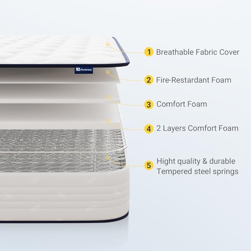 Avenco 8 Inch Twin Mattress, Foam and Spring Hybrid Mattress in a Box, Medium Soft, Breathable Fabric & Adaptive Support, CertiPUR-US Certified, Twin Size Mattress in Guest and Kids Bedroom Avenco
