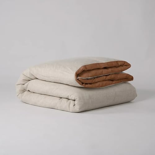 Gaytri Handicraft Linen Duvet Cover in Tobacco & Beige. King, Queen, Twin, Full, Double, Single Sizes. Tobacco Linen Duvet Cover. Brown Bedding Set with Zipper Closure & Ties (Twin XL 59x102) Generic
