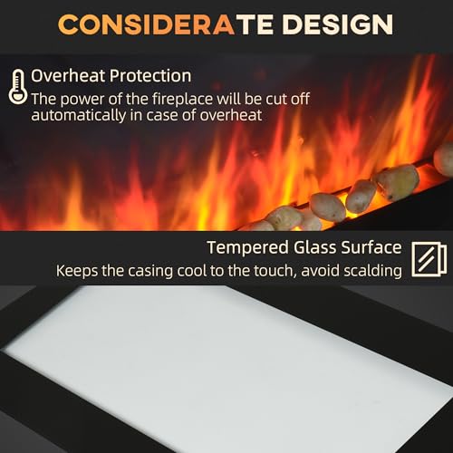 HOMCOM 29" Electric Fireplace, Wall Mounted Fireplace with 7 Adjustable LED Flame Colors, Remote Control, Fireplace Heater for Living Room, 1450W, Black HOMCOM