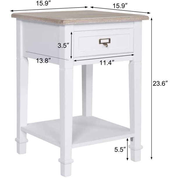 Kinfant Farmhouse End Tables Nightstands White Set of 2 - Rustic Wooden Nightstands Set for Bedroom, Living Room Set of 2, White Kinfant