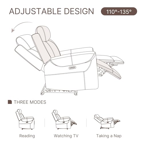 KISLOT Leather Power Recliner Chair Wall Hugger Sofa with USB Charging Ports Electric Reclining RV Furniture for Living Room KISLOT