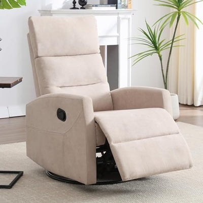 360° Swivel Rocker Recliner Chair for Small Spaces, Manual Reclining Chair for Adults, Rocking Glider Chair for Nursery, Living Room, Bedroom, Polyester Fabric Cream Beige