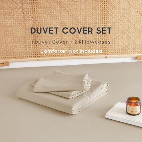 Wake In Cloud - Cotton Duvet Cover Set, Queen Size, Khaki Linen Color, 100% Washed Cotton, Linen Like Textured, Breathable Percale Durable Comfy Farmhouse Neutral Bedding Set, 3 Pieces Wake In Cloud